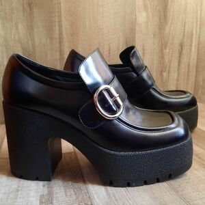 Jeffery Campbell Sz 9 Black Platform Chunky Heel Mary Jane Slip On Shoes